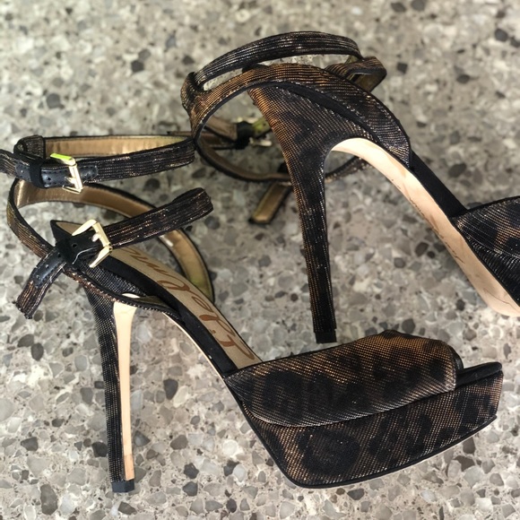 Metallic Leopard Print Sam Edelman Platform Heels - Picture 2 of 6